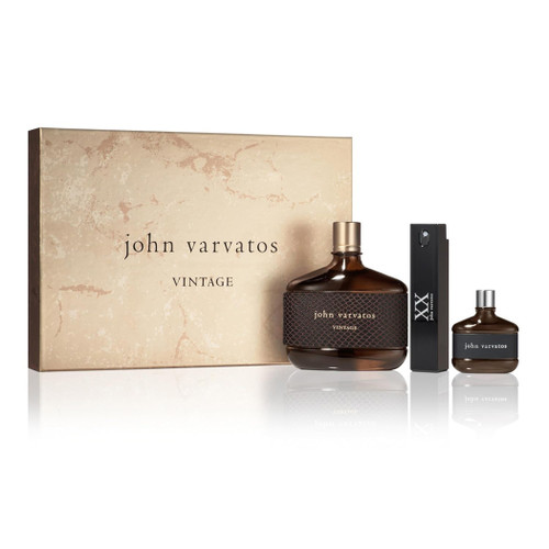 JOHN VARVATOS VINTAGE 3 PCS SET FOR MEN: 4.2 EAU DE TOILETTE SPRAY + XX 0.5 EAU DE TOILETTE SPRAY + HERITAGE 15 ML EAU DE TOILETTE MINI