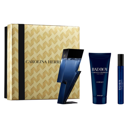 CAROLINA HERRERA BAD BOY COBALT 3 PCS SET: 3.4 EAU DE PARFUM SPRAY + 0.34 EAU DE PARFUM SPRAY + 3.4 SHOWER GEL