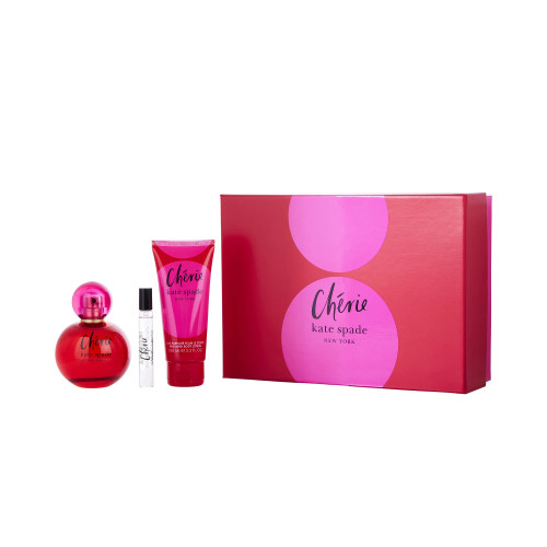 KATE SPADE CHERIE 3 PCS SET FOR WOMEN: 3.3 EAU DE PARFUM SPRAY + 0.25 EAU DE PARFUM SPRAY + 3.3 BODY LOTION.
