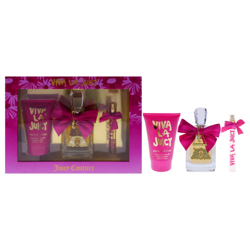 JUICY COUTURE VIVA LA JUICY 3 PCS SET FOR WOMEN: 3.4 EAU DE PARFUM SPRAY + 0.33 EAU DE PARFUM SPRAY + 4.2 BODY SOUFFLE