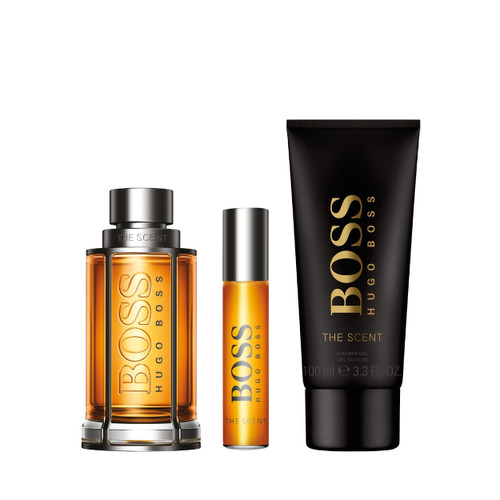HUGO BOSS THE SCENT 3 PCS SET FOR MEN: 3.3 EAU DE TOILETTE SPRAY + 0.33 OZ EAU DE TOILETTE SPRAY + 3.3 SHOWER GEL