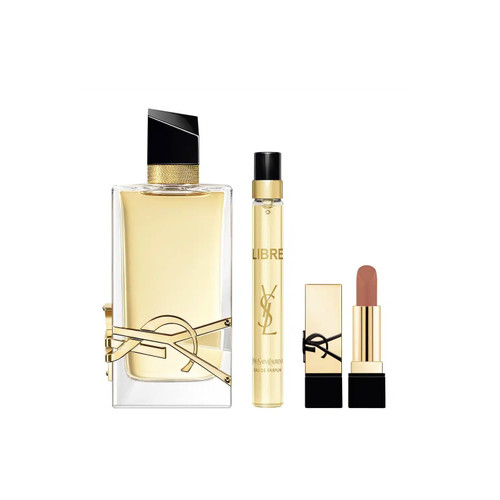YSL LIBRE 3 PCS SET FOR WOMEN: 3 OZ EAU DE PARFUM REFILLABLE SPRAY + 0.33 OZ EAU DE PARFUM SPRAY + 0.04 OZ ROUGE A LEVRES LIPSTICK