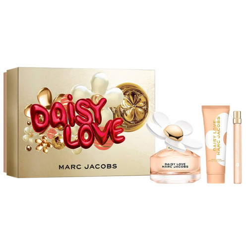 MARC JACOBS DAISY LOVE 3 PCS SET FOR WOMEN: 3.3 EAU DE TOILETTE SPRAY + 0.33 EAU DE TOILETTE SPRAY + 2.5 BODY LOTION