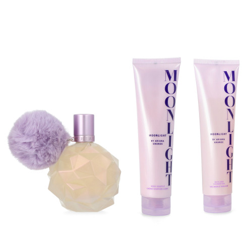 ARIANA GRANDE MOONLIGHT 3 PCS SET FOR WOMEN: 3.4 EAU DE PARFUM SPRAY + 3.4 BATH AND SHOWER GEL + 3.4 BODY SOUFFLE