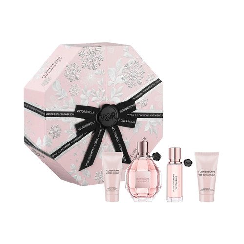 FLOWERBOMB 4 PCS SET FOR WOMEN: 3.4 EAU DE PARFUM SPRAY + 0.68 EAU DE PARFUM SPRAY + 1.7 BODY LOTION + 1.36 BODY CREAM