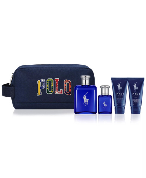 POLO BLUE 5 PCS SET FOR MEN: 4.2 EAU DE TOILETTE SPRAY + 1.36 EAU DE TOILETTE SPRAY + 1.7 HAIR & BODY WASH + 1.7 AFTER SHAVE GEL + TRAVEL POUCH