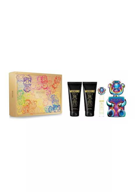 MOSCHINO TOY 2 PEARL 4 PCS SET FOR WOMEN: 3.4 EAU DE PARFUM SPRAY + 0.3 EAU DE PARFUM SPRAY + 3.4 BODY LOTION + 3.4 BATH & SHOWER GEL
