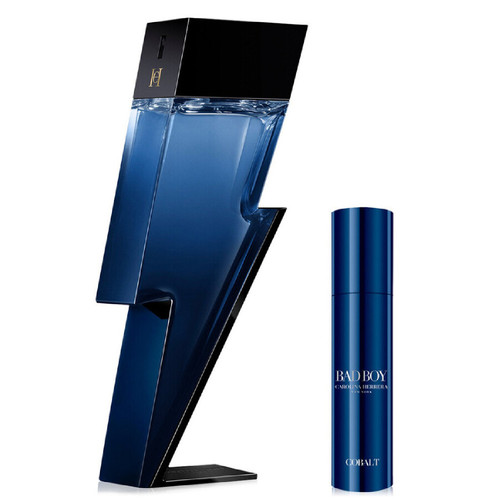 CAROLINA HERRERA BAD BOY COBALT 2 PCS SET FOR MEN: 3.4 EAU DE PARFUM SPRAY + 3.4 DEODORANT SPRAY