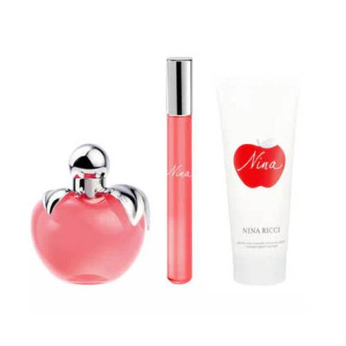 NINA RICCI NINA 3 PCS SET FOR WOMEN: 2.7 EAU DE TOILETTE SPRAY + 2.5 BODY LOTION + 0.33 ROLL ON PERFUME