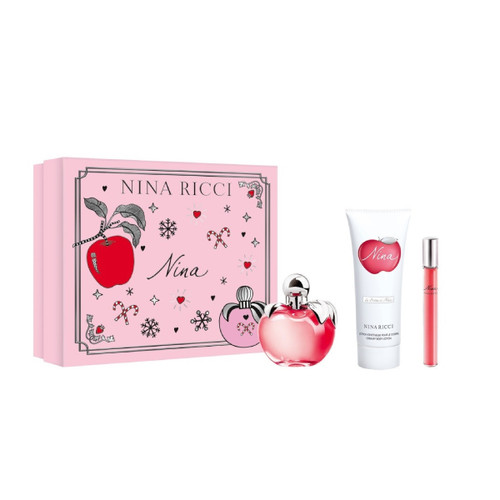 NINA RICCI NINA 3 PCS SET FOR WOMEN: 2.7 EAU DE PARFUM SPRAY + 2.5 BODY LOTION + 0.33 ROLL ON PERFUME