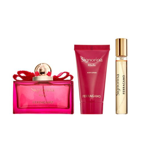 SALVATORE FERRAGAMO SIGNORINA RIBELLE 3 PCS SET FOR WOMEN: 3.4 EAU DE PARFUM SPRAY + 0.5 EAU DE PARFUM SPRAY + 1.7 BODY LOTION