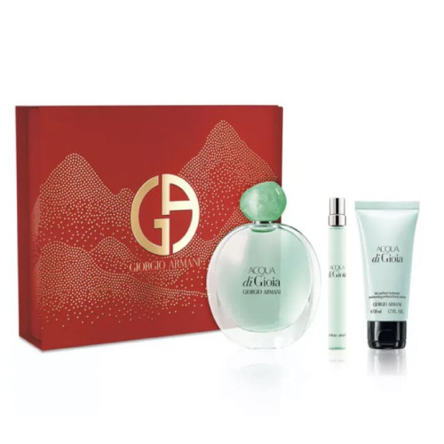ARMANI ACQUA DI GIOIA 3 PCS SET FOR WOMEN: 3.4 EAU DE PARFUM SPRAY + 0.34 EAU DE PARFUM TRAVEL SPRAY + 1.6 BODY LOTION