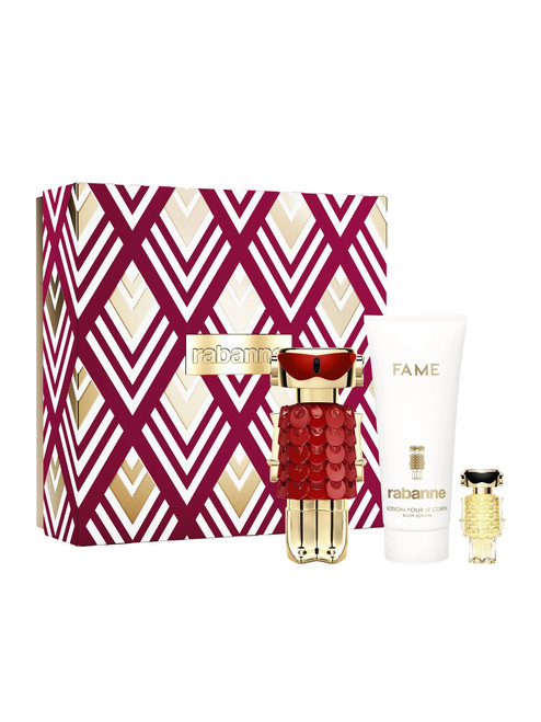 PACO RABANNA FAME IN LOVE ELIXIR 3 PCS SET FOR WOMEN: 2.7 PARFUM SPRAY + 0.33 PARFUM TRAVEL SPRAY + 3.4 BODY LOTION
