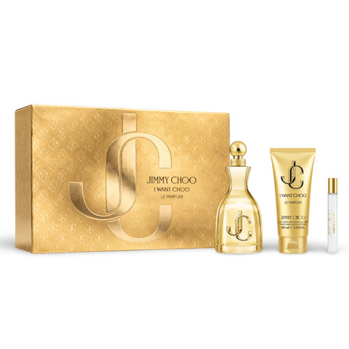 JIMMY CHOO I WANT CHOO LE PARFUM 3 PCS SET FOR WOMEN: 3.3 PARFUM SPRAY + 0.25 PARFUM SPRAY + 3.3 BODY LOTION..
