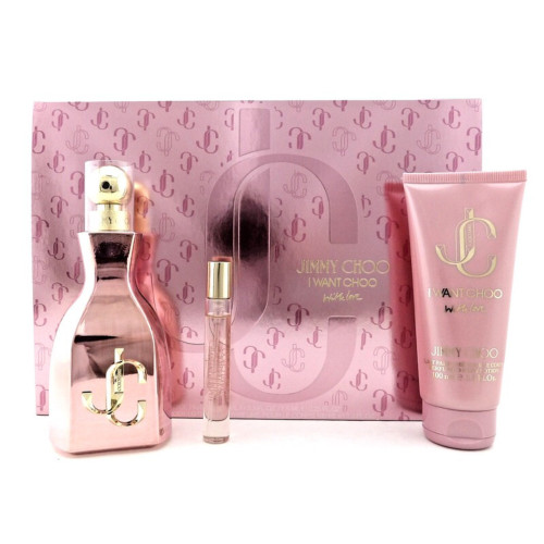 JIMMY CHOO I WANT CHOO WITH LOVE 3 PCS SET FOR WOMEN: 3.3 EAU DE PARFUM SPRAY + 0.25 EAU DE PARFUM SPRAY + 3.3 BODY LOTION