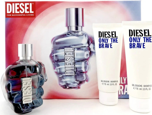 DIESEL ONLY THE BRAVE 3 PCS SET FOR MEN: 4.2 EAU DE PARFUM SPRAY + 2 * 2.5 SHOWER GEL