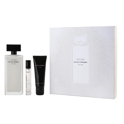 NARCISO RODRIGUEZ FOR HER PURE MUSC 3 PCS SET FOR WOMEN: 3.3 EAU DE PARFUM SPRAY + 1.6 BODY LOTION + 0.33 OZ EAU DE PARFUM TRAVEL SPRAY
