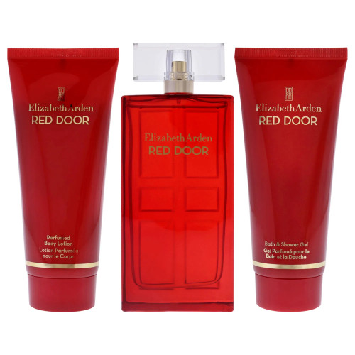 RED DOOR 3 PCS SET FOR WOMEN: 3.3 EAU DE TOILETTE SPRAY + 3.3 BODY LOTION + 3.3 BATH & SHOWER GEL