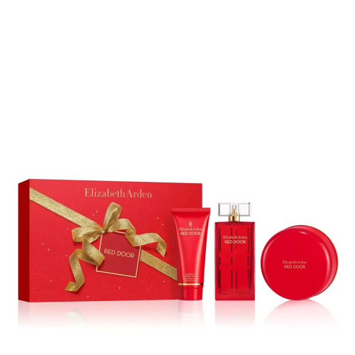 RED DOOR 3 PCS SET FOR WOMEN: 3.3 EAU DE TOILETTE SPRAY + 2.6 BODY POWDER + 3.3 BODY LOTION.