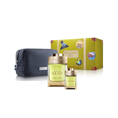 BVLGARI MAN WOOD NEROLI 3 PCS SET: 3.4 EAU DE PARFUM SPRAY + 0.5 OZ EAU DE PARFUM SPRAY + POUCH (PICTURE BOX)