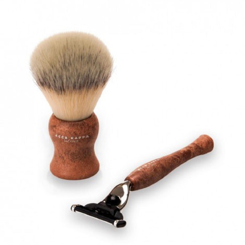 ACCA KAPPA SHAVING 2 PCS SET IN BROWN: SYNTHETIC SHAVING BRUSH + "MACH 3" RAZOR