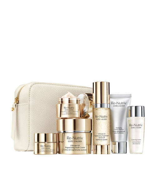 ESTEE LAUDER RE-NUTRIV 6 PCS GIFT SET: ULTIMATE LIFT REGENERATING YOUTH CREME 0.5 + ULTIMATE LIFT YOUTH CREME 1.7 + ULTIMATE LIFT YOUTH EYE CREAM 0.5 + ULTIMATE LIFT YOUTH SERUM 1 OZ + CREME CLEANSER 1 OZ + SOFTENING LOTION 1 OZ + COSMETIC BAG