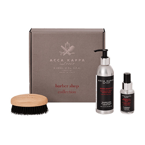 ACCA KAPPA BARBER SHOP 3 PCS GIFT SET: 6.7 BEARD SHAMPOO + 1.7 BEARD FLUID + BEECHWOOD BEARD BRUSH