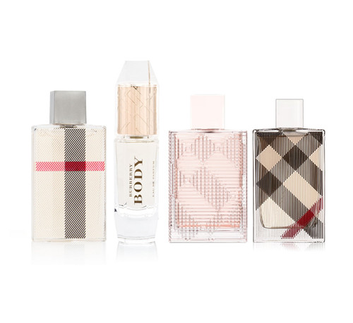 BURBERRY 4 PCS MINI SET FOR WOMEN: LONDON (FABRIC) 0.17 OZ EDP + BODY 0.15 OZ EDP + BRIT RHYTHM FLORAL 0.17 OZ EDT + BRIT 0.16 OZ EDP