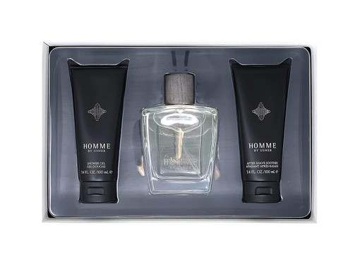 USHER HOMME 3 PCS SET: 3.4 EAU DE TOILLETE SPRAY + 3.4 SHOWER GEL + 3.4 AFTER SHAVE SOOTHER