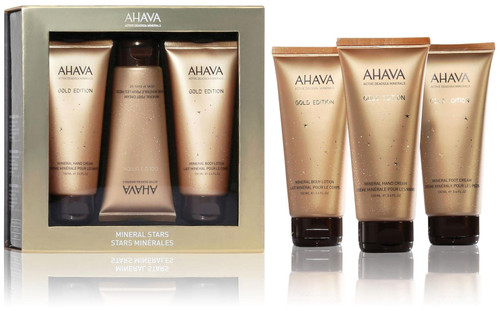 AHAVA MINERAL STARS FALL 2014 GIFT SET: 3.4 OZ MINERAL BODY LOTION, 3.4 OZ MINERAL HAND CREAM, 3.4 OZ MINERAL FOOT CREAM