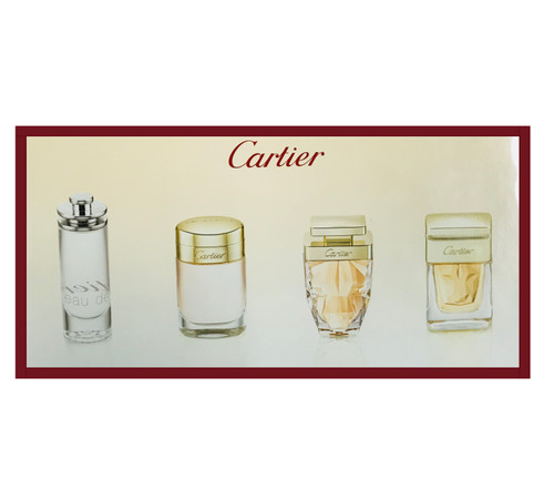 CARTIER 4 PCS MINI SET: LA PANTHERE 0.2 OZ EDP + BAISER VOLE 0.2 OZ EDP + EAU DE CARTIER 0.16 OZ EDT + LA PANTHERE LEGERE 0.13 EDP (INDIVIDUALLY BOXED)