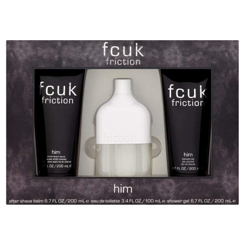 FCUK FRICTION 3 PCS SET FOR MEN: 3.4 EAU DE TOILETTE SPRAY + 6.7 AFTER SHAVE BALM + 6.7 SHOWER GEL