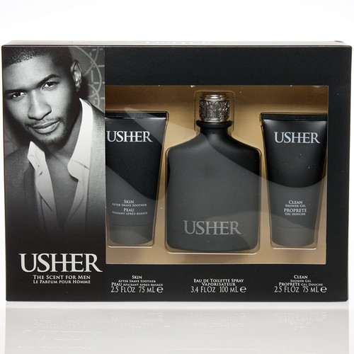 USHER 3 PCS SET FOR MEN: 1.7 EAU DE TOILETTE SPRAY + 2.5 AFTER SHAVE SOOTHER + 2.5 SHOWER GEL (WINDOW BOX)