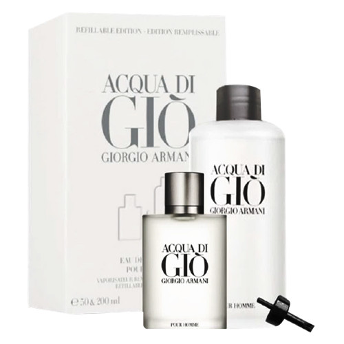 ACQUA DI GIO 2 PCS SET FOR MEN REFILLABLE: 1.7 EAU DE TOILETTE REFILLABLE SPRAY + 6.7 EAU DE TOILETTE REFILL