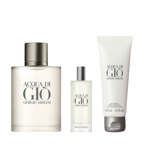 ACQUA DI GIO 3 PCS SET FOR MEN: 3.4 EAU DE TOILETTE SPRAY + 0.5 EAU DE TOILETTE SPRAY + 2.5 SHOWER GEL (HARD BOX)