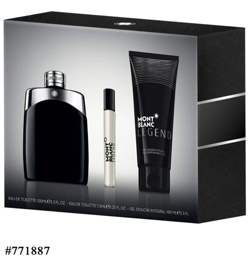 MONT BLANC LEGEND 3 PCS SET: 3.4 EAU DE TOILETTE SPRAY + 7.5 ML EAU DE TOILETTE SPRAY + 3.3 AFTER SHAVE BALM (TRAVEL)