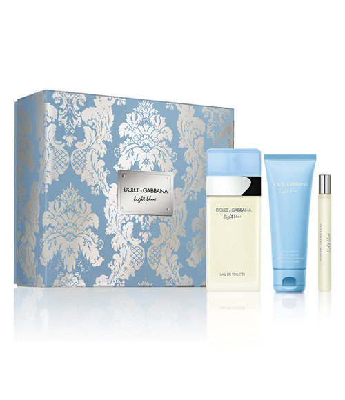 DOLCE & GABBANA LIGHT BLUE 3 PCS SET FOR WOMEN: 3.3 EAU DE TOILETTE SPRAY + 1.6 BODY LOTION + 0.33 EAU DE TOILETTE (HARD BOX)