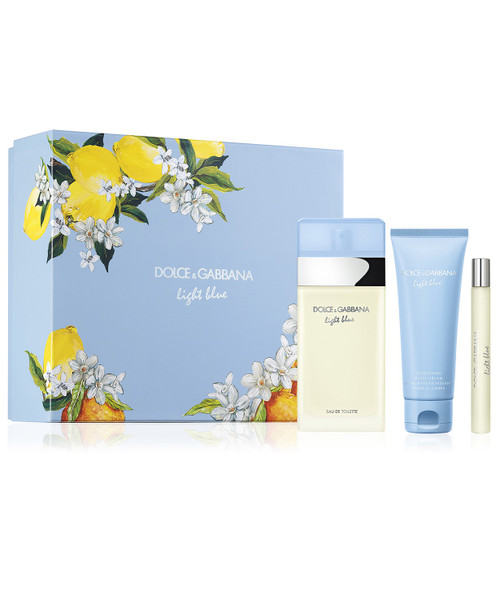 DOLCE & GABBANA LIGHT BLUE 3 PCS SET FOR WOMEN: 3.3 EAU DE TOILETTE SPRAY + 2.5 BODY CREAM + 10 ML EAU DE TOILETTE (HARD BOX)