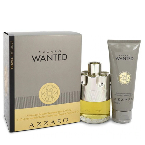 AZZARO WANTED 2 PCS SET FOR MEN: 3.4 EAU DE TOILETTE SPRAY + 3.4 SHOWER GEL (TRAVEL SET)