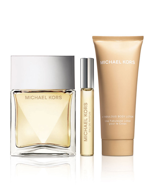 MICHAEL KORS 3 PCS SET FOR WOMEN: 3.4 EAU DE PARFUM SPRAY + 10 ML EAU DE PARFUM ROLL-ON ROLLERBALL + 3.4 A FABULOUS BODY LOTION