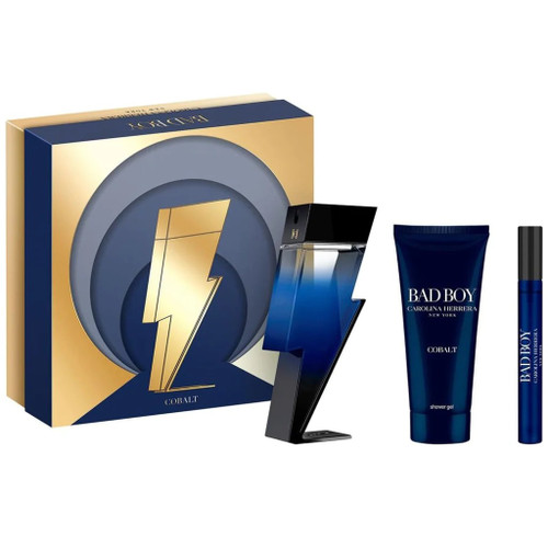 CAROLINA HERRERA BAD BOY COBALT 3 PCS SET: 3.4 EAU DE PARFUM SPRAY + 0.34 OZ EAU DE PARFUM + 3.4 SHOWER GEL CAROLINA HERRERA BAD BOY COBALT 3 PCS SET: 3.4 EAU DE PARFUM SPRAY + 0.34 OZ EAU DE PARFUM + 3.4 SHOWER GEL