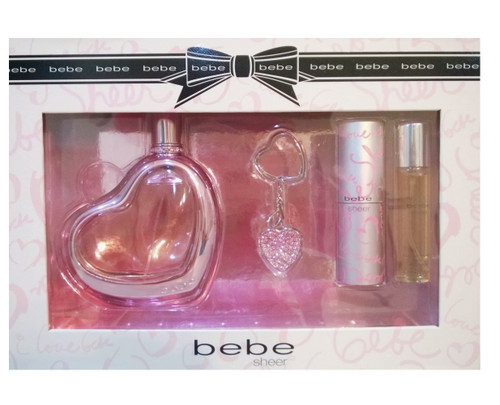 BEBE SHEER 4 PCS SET FOR WOMEN: 3.4 EDP SP + BEBE KEY CHAIN + 20 ML EDP SP + 20 ML EDP SP