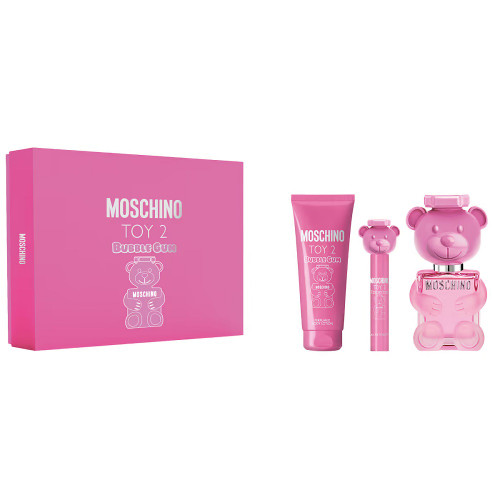 MOSCHINO TOY 2 BUBBLE GUM 3 PCS SET FOR WOMEN: 3.4 EAU DE TOILETTE SPRAY + 0.34 EAU DE TOILETTE TRAVEL SPRAY + 3.4 BODY LOTION