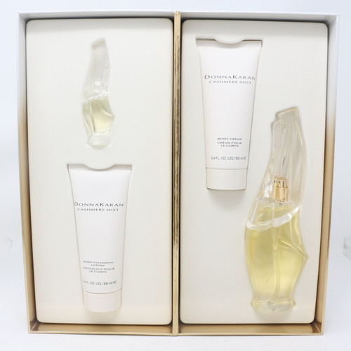 DONNA KARAN CASHMERE MIST 4 PCS SET: 3.4 EAU DE PARFUM SPRAY + 0.17 EAU DE PARFUM + 3.4 BODY CREME + 3.4 BODY CLEANSING LOTION (HARD BOX)