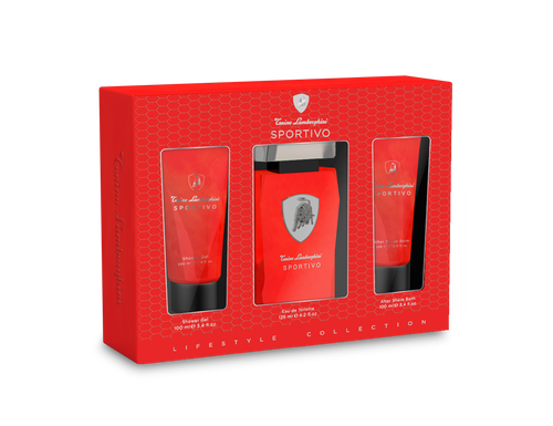 LAMBORGHINI SPORTIVO 3 PCS SET FOR MEN: 4.2 EAU DE TOILETTE SPRAY + 3.4 SHOWER GEL + 3.4 AFTER SHAVE BALM