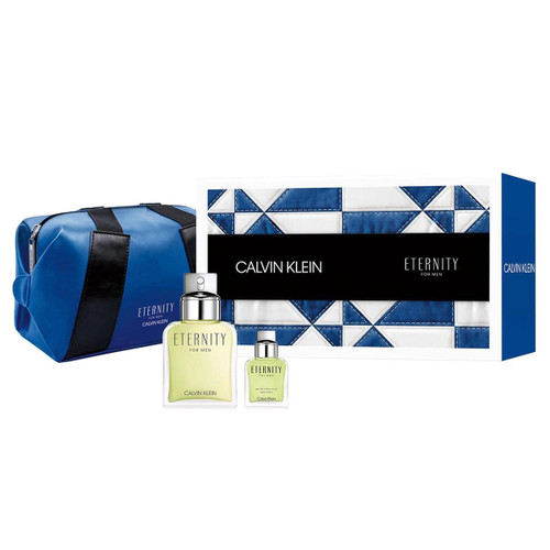 ETERNITY 3 PCS SET FOR MEN: 3.3 EAU DE TOILETTE SPRAY + 0.5 OZ EAU DE TOILETTE SPRAY + TOILETRY BAG (PICTURE BOX)