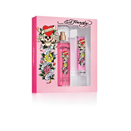 ED HARDY 2 PCS SET FOR WOMEN: 1 OZ EAU DE PARFUM SPRAY + 8 OZ FINE FRAGRANCE MIST (WINDOW BOX)