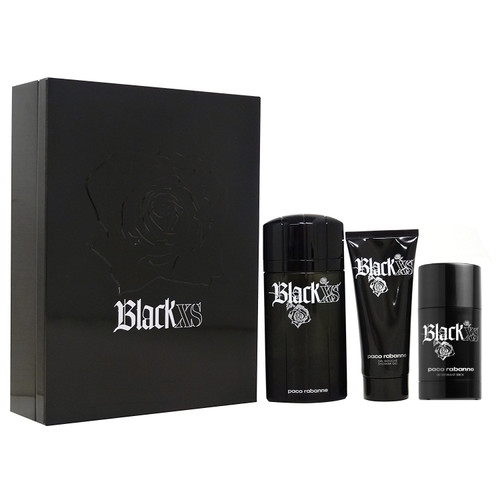 PACO BLACK XS 3 PCS SET FOR MEN: 3.4 EAU DE TOILETTE SPRAY + 3.4 SHOWER GEL + 2.5 DEODORANT STICK