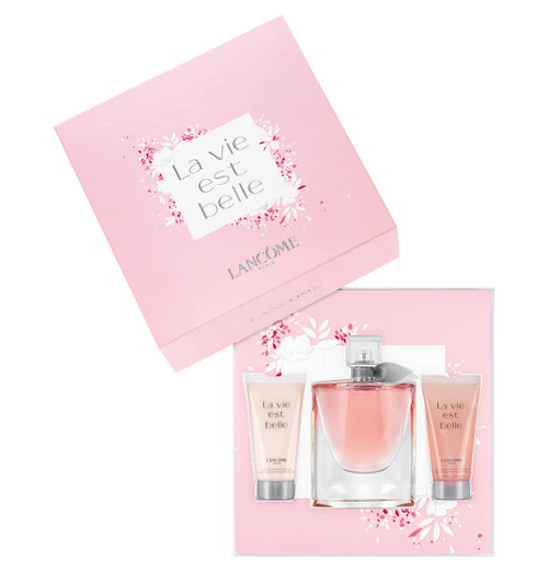 LANCOME LA VIE EST BELLE 3 PCS SET: 3.4 EAU DE PARFUM SPRAY + 1.6 BODY LOTION + 1.6 SHOWER GEL (HARD BOX)