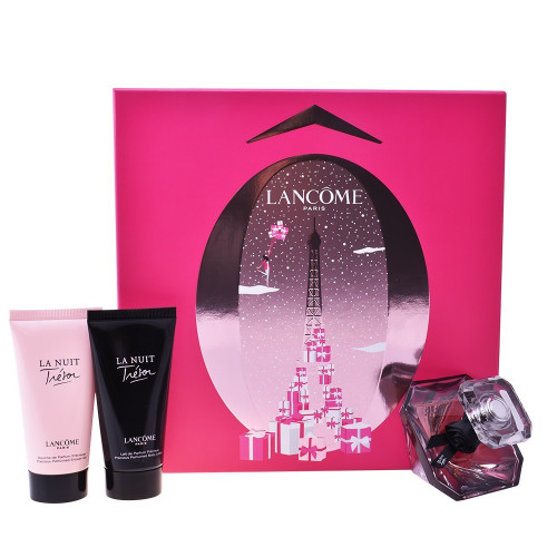 TRESOR LA NUIT 3 PCS SET: 1.7 EAU DE PARFUM SPRAY + 1.7 BODY LOTION + 1.7 SHOWER GEL (HARD BOX)